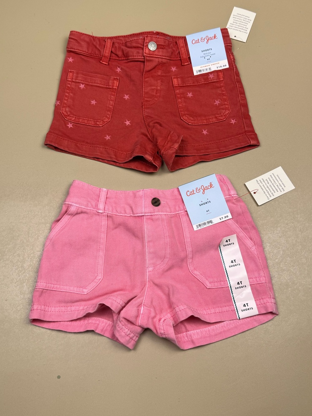 Cat & Jack Toddler Girls Shorts Lot 4T NWT Pink Red Star Denim Summer